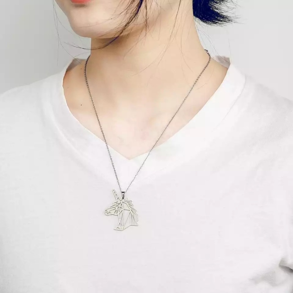 Unisex Stainless Steel Unicorn Pendant Necklace - Picture 2 of 5